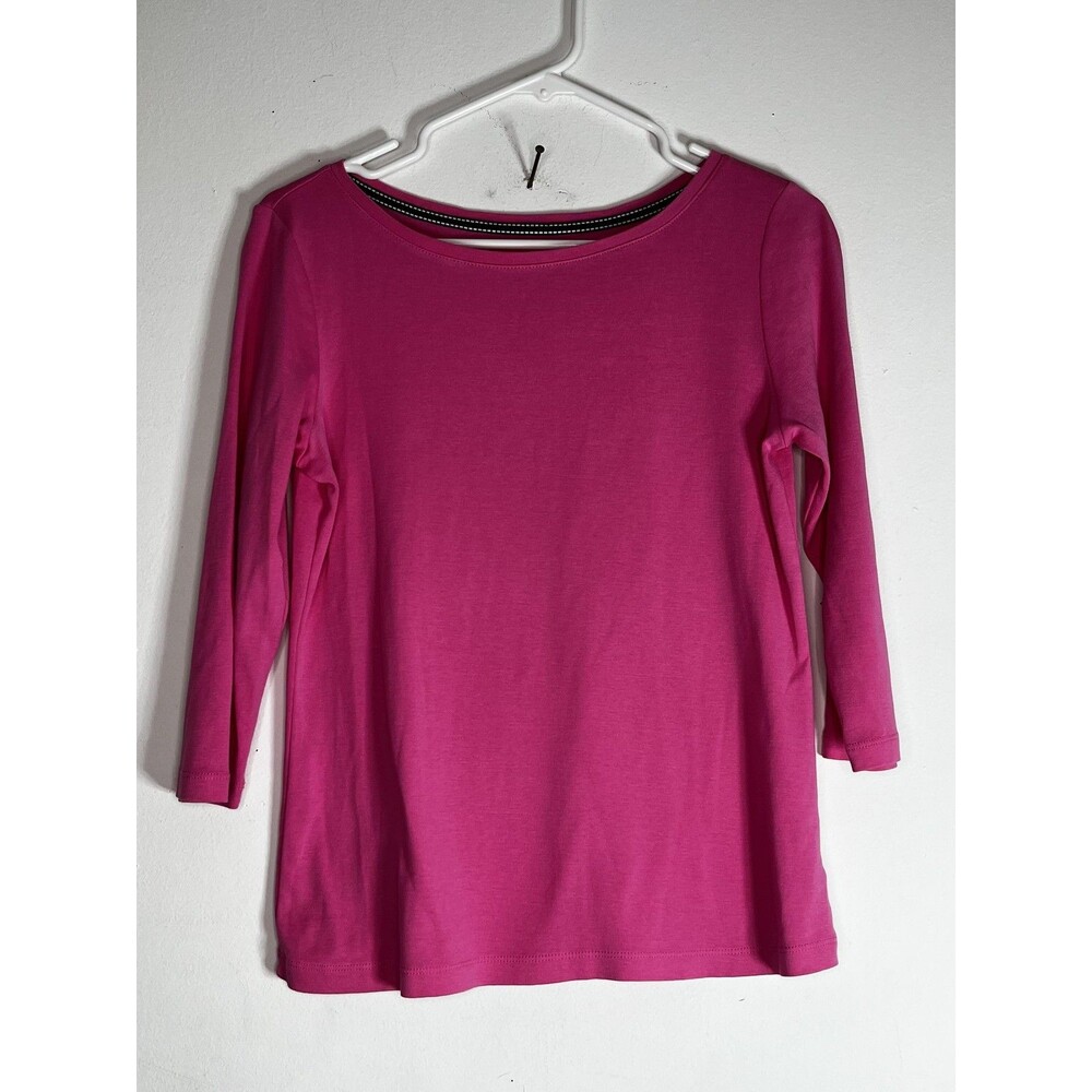 Talbots Shirt Womens Petite Medium MP Pink Pima Cotton Boat Neck 3/4 Sleeve Top